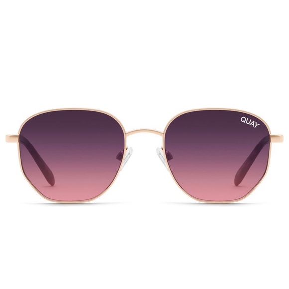 QUAY Big Time Sunglasses Rose Gold Frame Navy Peach Gradient Lenses Medium Round - Picture 9 of 9